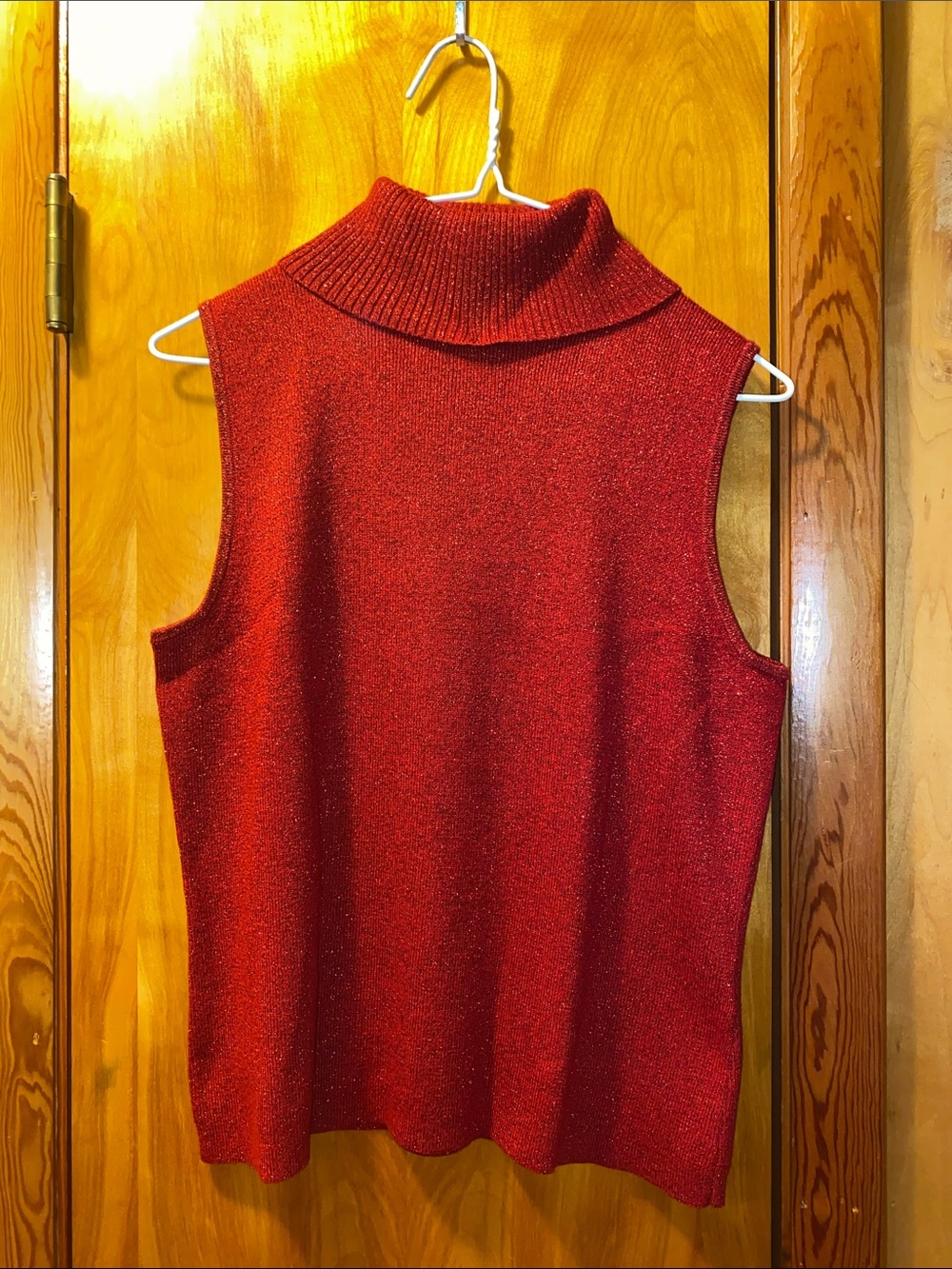 Christopher & Banks Red Metallic Sleeveless Turtleneck Sweater